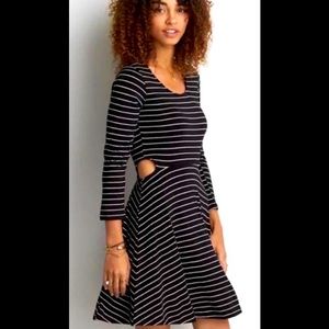 AEO Soft and Sexy Long Sleeve Cutout Black and White Striped Dress SZ M